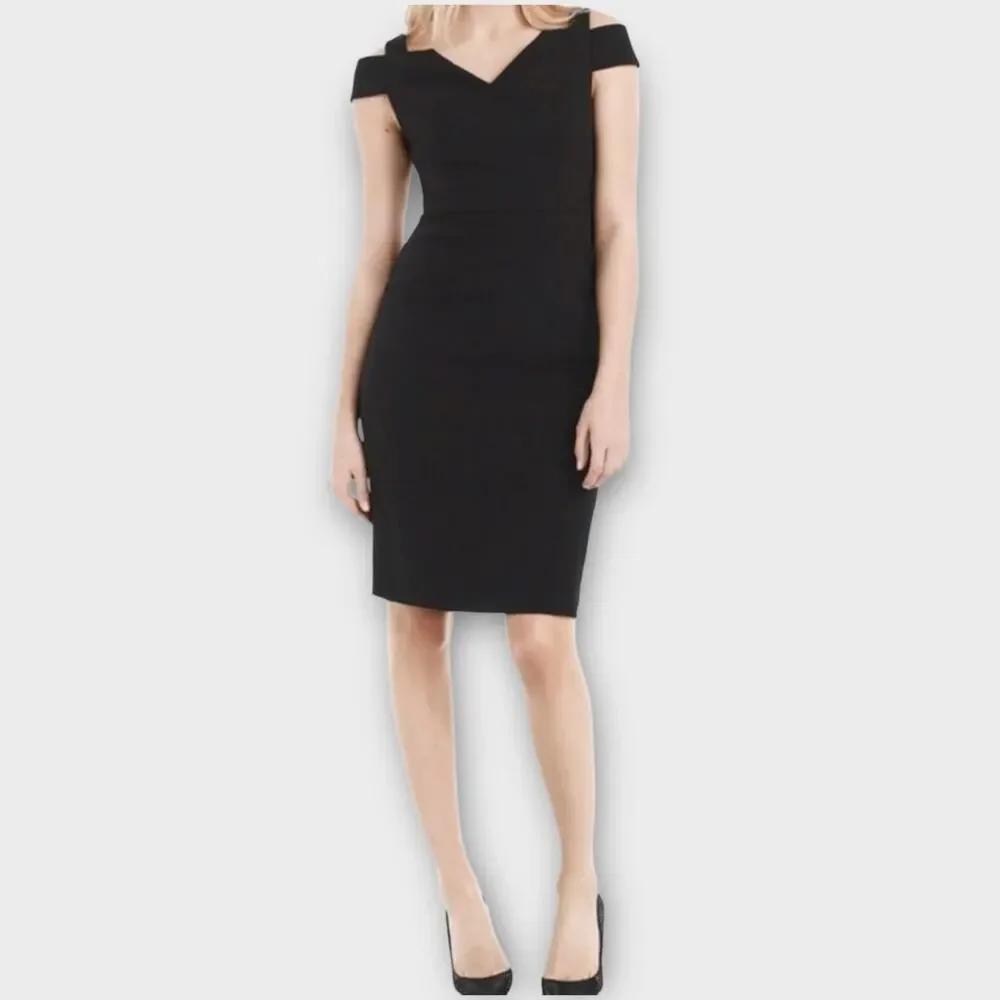 White House Black Market Open Shoulder black Dress Size 8 - Picture 1 of 10